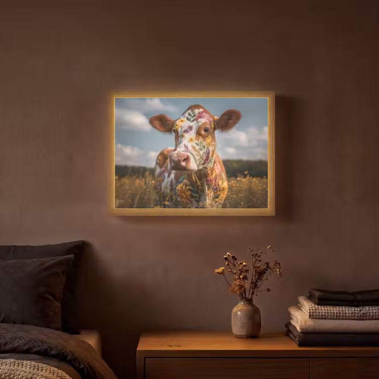 Lightbox - Wandlamp - Koe - Bloemen - Weiland — 3