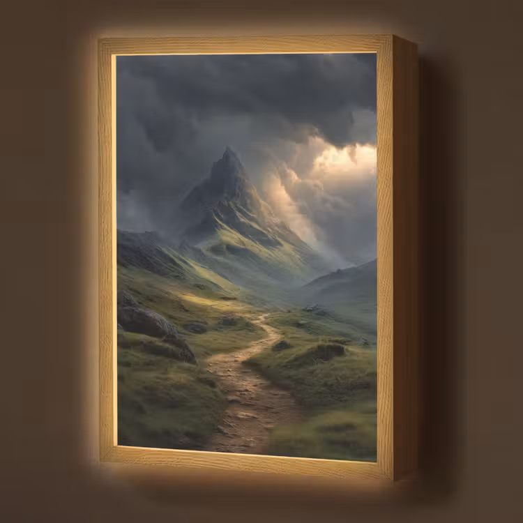 Lightbox - Wandlamp - Bergen - Kronkelpad - Groen - Wolken — 1