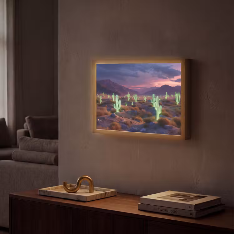 Lightbox - Wandlamp - Neon cactussen - Woestijn - Zonsondergang — 2