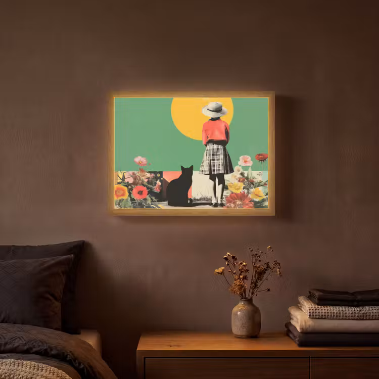 Lightbox - Wandlamp - Retro - Meisje - Kat - Zon — 3