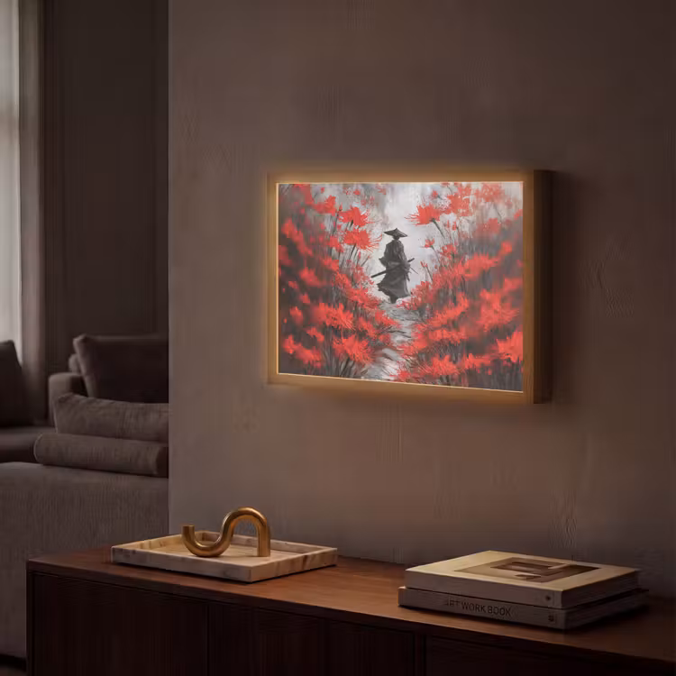 Lightbox - Wandlamp - Rode bloemen - mistig - Man — 2