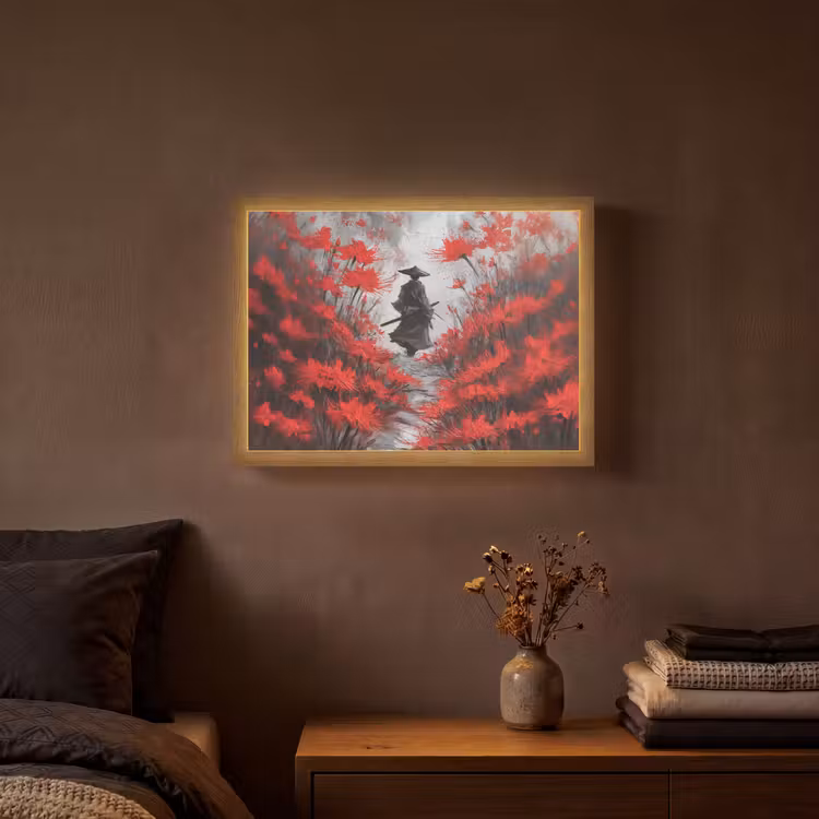 Lightbox - Wandlamp - Rode bloemen - mistig - Man — 3