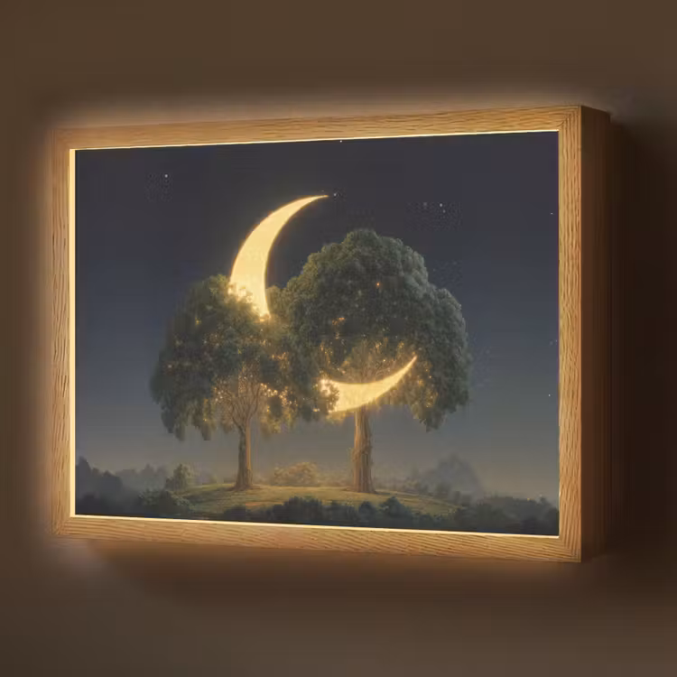 Lightbox - Wandlamp - Maan - Bomen - Rust — 1