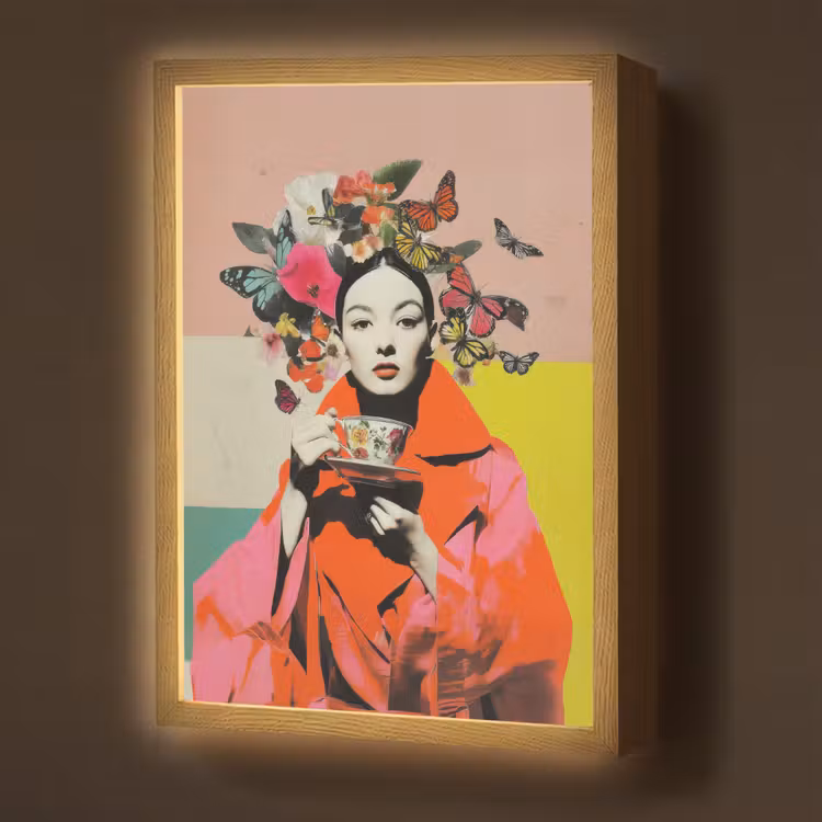 Lightbox - Wandlamp - Retro - Vrouw - Kopje - Vlinders — 1