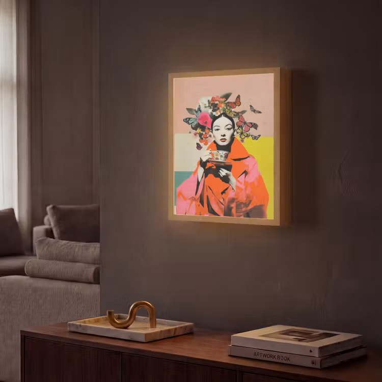 Lightbox - Wandlamp - Retro - Vrouw - Kopje - Vlinders — 2