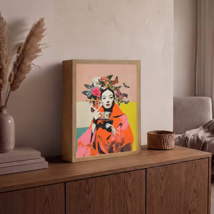 Lightbox - Wandlamp - Retro - Vrouw - Kopje - Vlinders — 4
