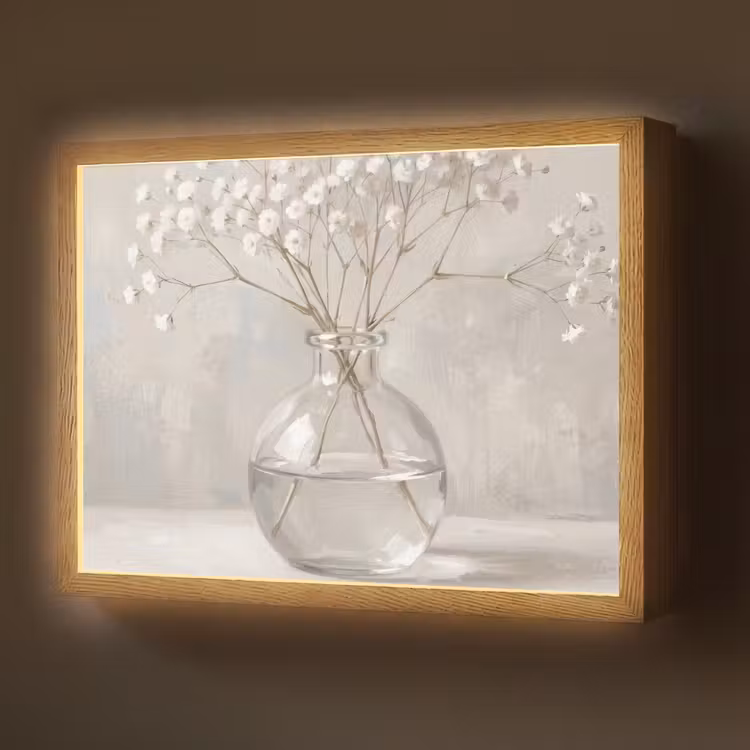 Lightbox - Wandlamp - Gipskruid - Vaas - Wit