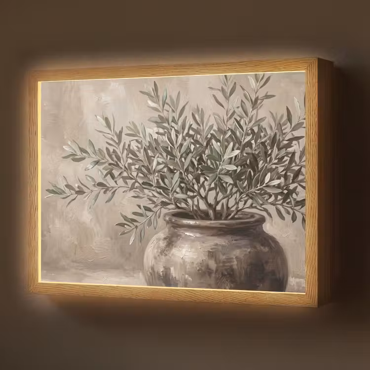 Lightbox - Wandlamp - Olijfplant - Aardenpot - Abstract - Beige