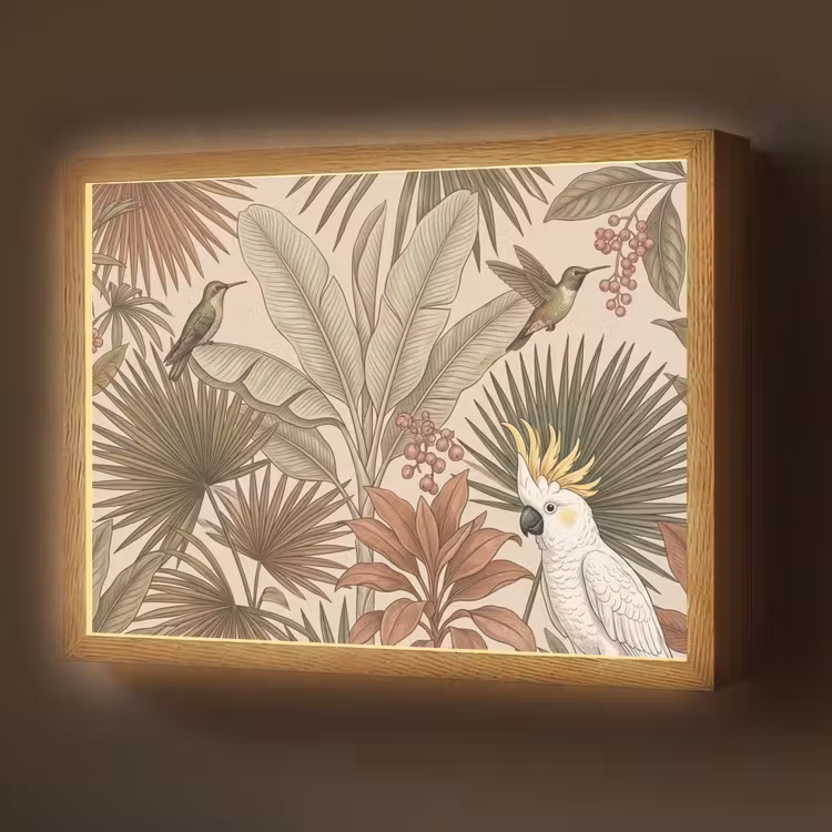 Lightbox - Wandlamp - Tropisch - Vogels - Beige