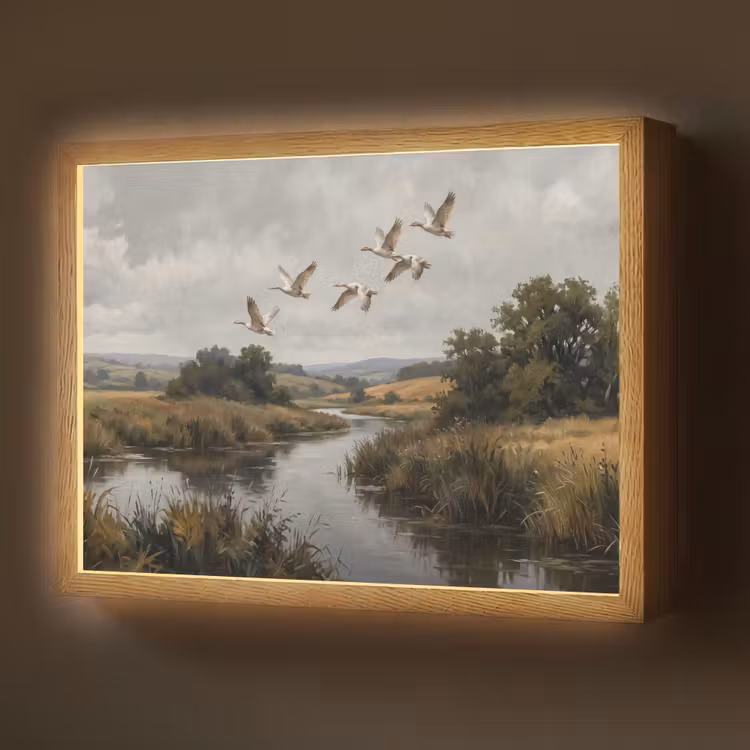Lightbox - Wandlamp - Eenden - Rivier - Landschap - Vlucht - Nostalgisch