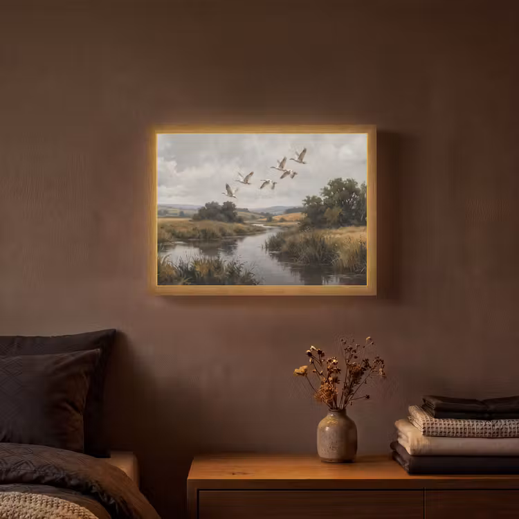 Lightbox - Wandlamp - Eenden - Rivier - Landschap - Vlucht - Nostalgisch — 3