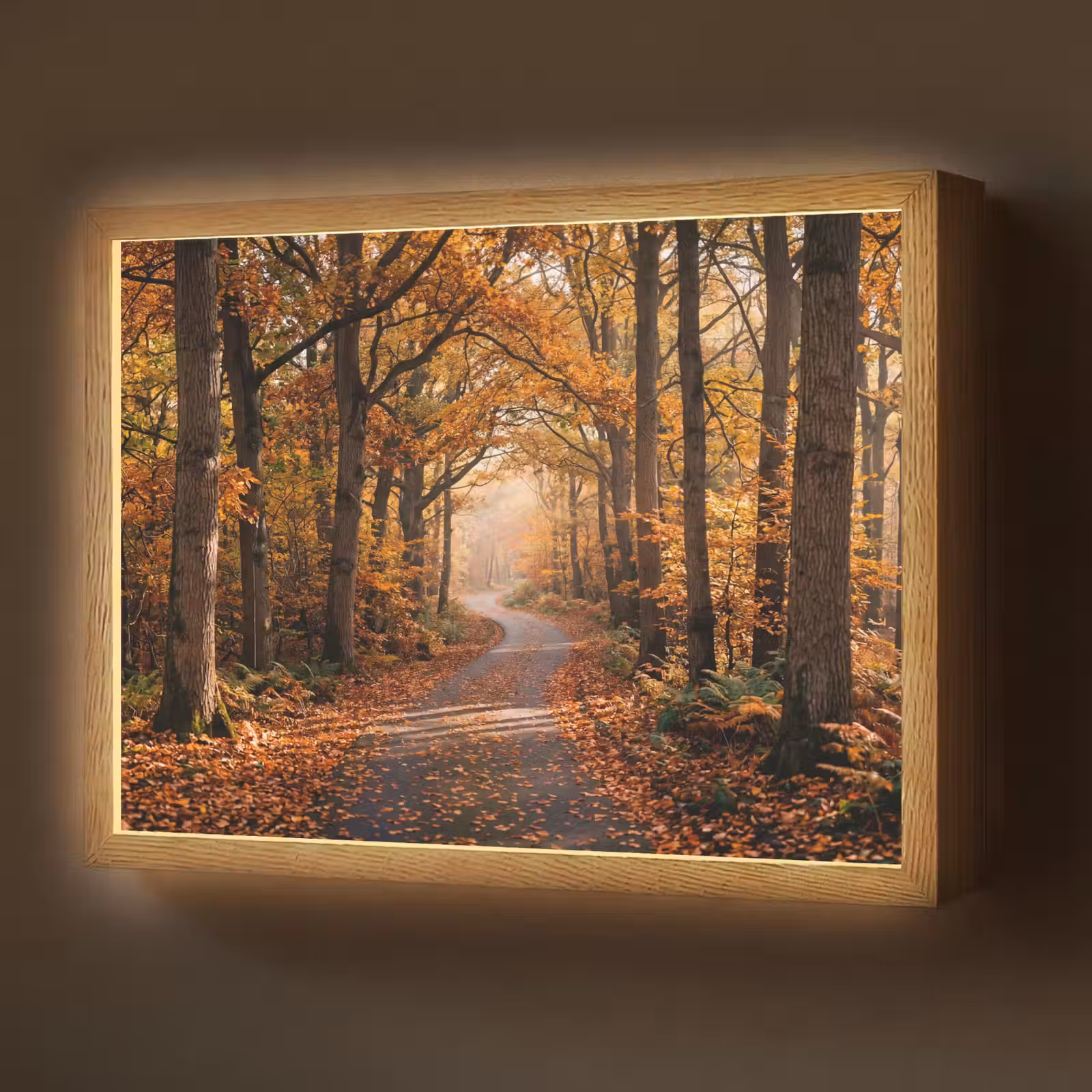 Lightbox - Wandlamp - Bospad - Herfstbos - Bladeren - Oranje - Nostalgisch — 1