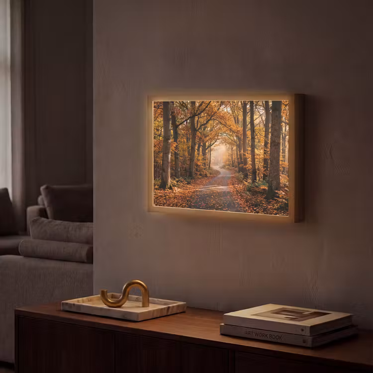 Lightbox - Wandlamp - Bospad - Herfstbos - Bladeren - Oranje - Nostalgisch — 2