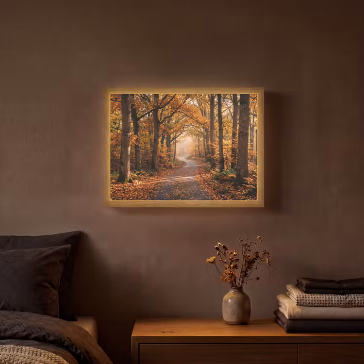 Lightbox - Wandlamp - Bospad - Herfstbos - Bladeren - Oranje - Nostalgisch — 3