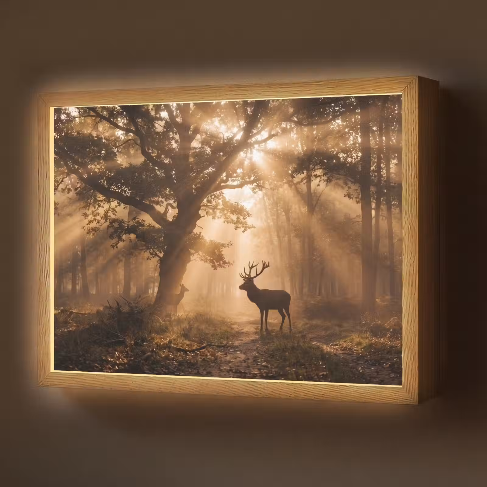 Lightbox - Wandlamp - Hert - Bos - Mistig - Natuur - Goud — 1
