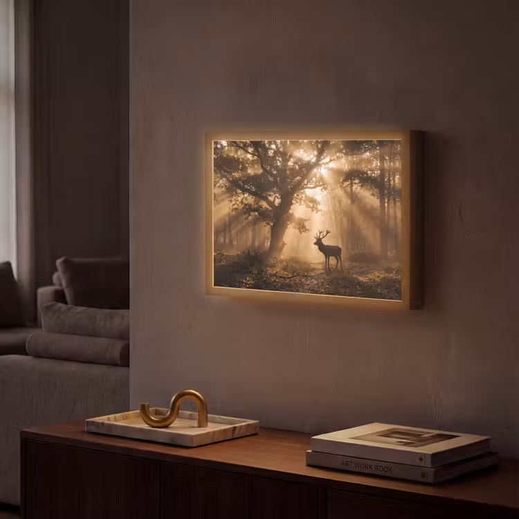 Lightbox - Wandlamp - Hert - Bos - Mistig - Natuur - Goud — 2