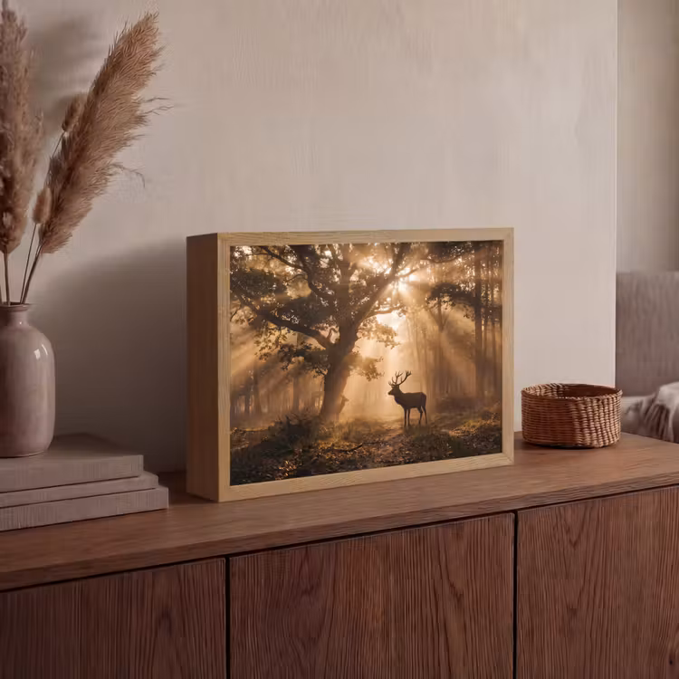 Lightbox - Wandlamp - Hert - Bos - Mistig - Natuur - Goud — 4