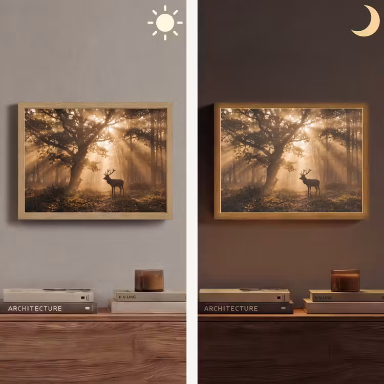 Lightbox - Wandlamp - Hert - Bos - Mistig - Natuur - Goud — 6