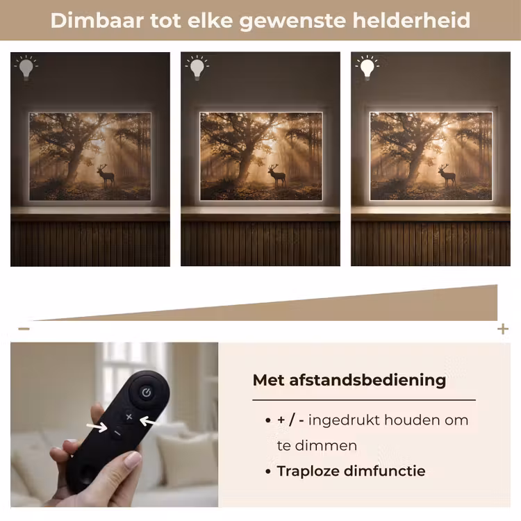 Lightbox - Wandlamp - Hert - Bos - Mistig - Natuur - Goud — 9