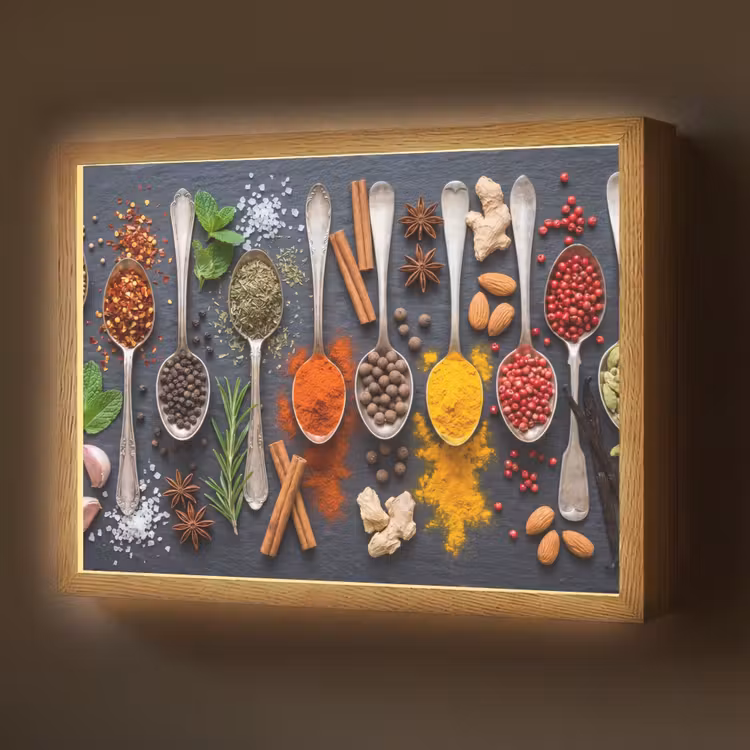 Lightbox - Wandlamp - Kruiden - Lepels - Culinair - Kleurrijk - Sfeervol