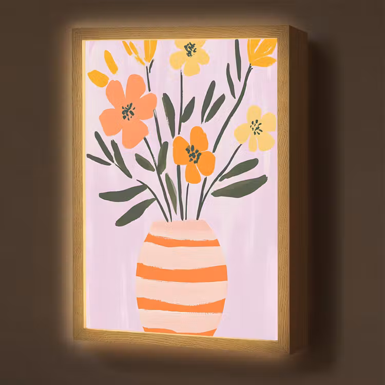Lightbox - Wandlamp - Vaas - Gestreept - Bloemen - Oranje — 1
