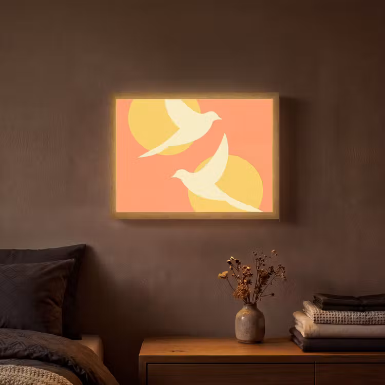 Lightbox - Wandlamp - Vogels - Cirkels - Geel — 3