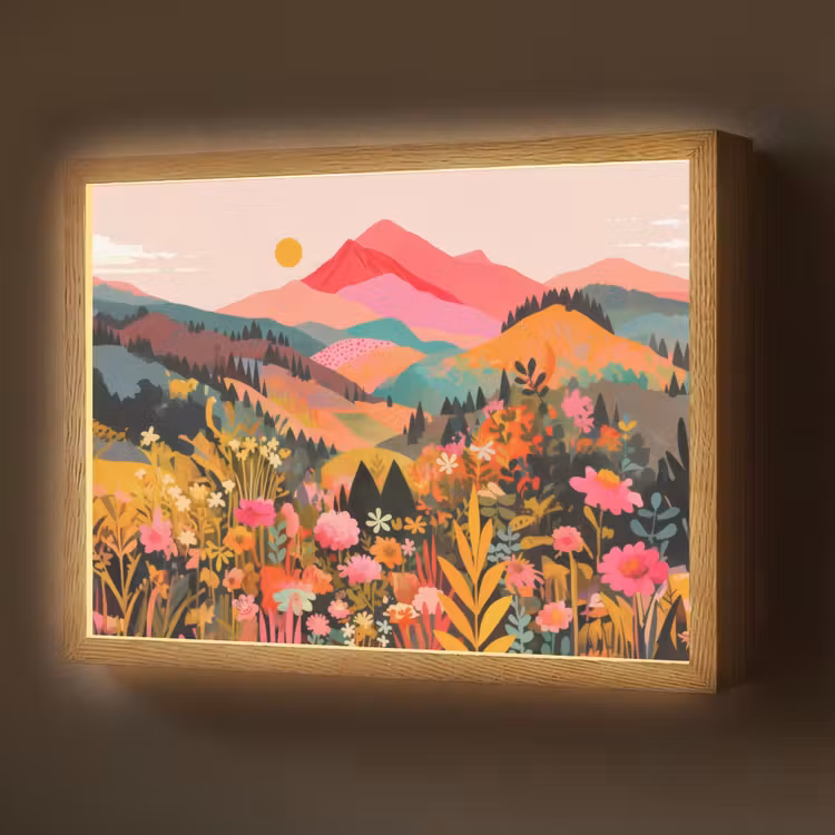 Lightbox - Wandlamp - Zonsondergang - Bergvallei - Contrast — 1
