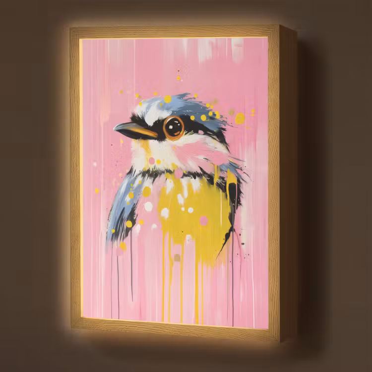Lightbox - Wandlamp - Vogel - Roze - Geel - Blauw — 1