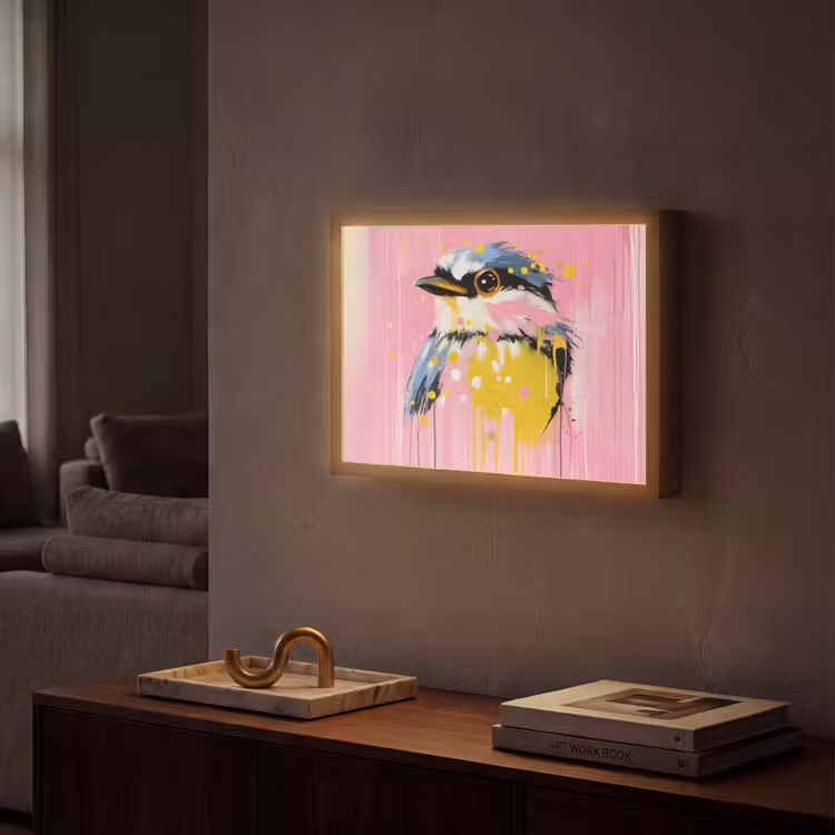 Lightbox - Wandlamp - Vogel - Roze - Geel - Blauw — 2