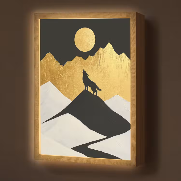 Lightbox - Wandlamp - Wolf - Bergen - Maan - Zwart — 1