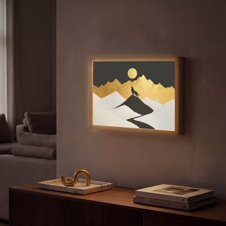 Lightbox - Wandlamp - Wolf - Bergen - Maan - Zwart — 2