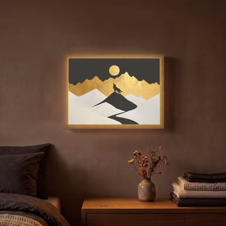 Lightbox - Wandlamp - Wolf - Bergen - Maan - Zwart — 3