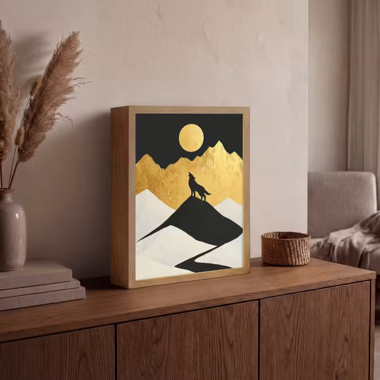 Lightbox - Wandlamp - Wolf - Bergen - Maan - Zwart — 4