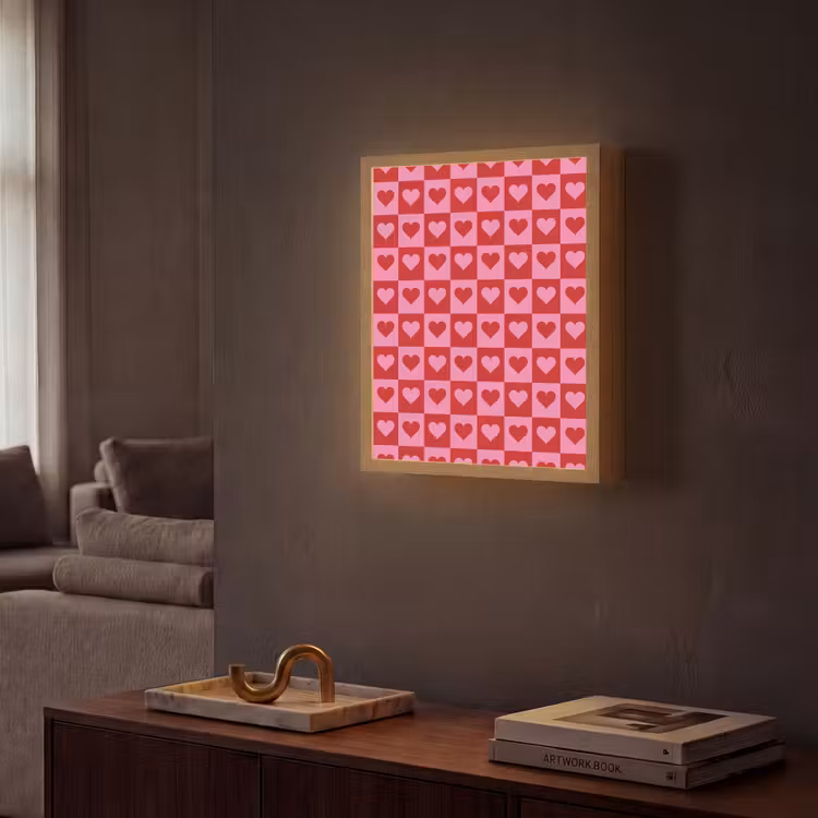 Lightbox - Wandlamp - Rood - Roze - Schaakbord - Valentijn — 2