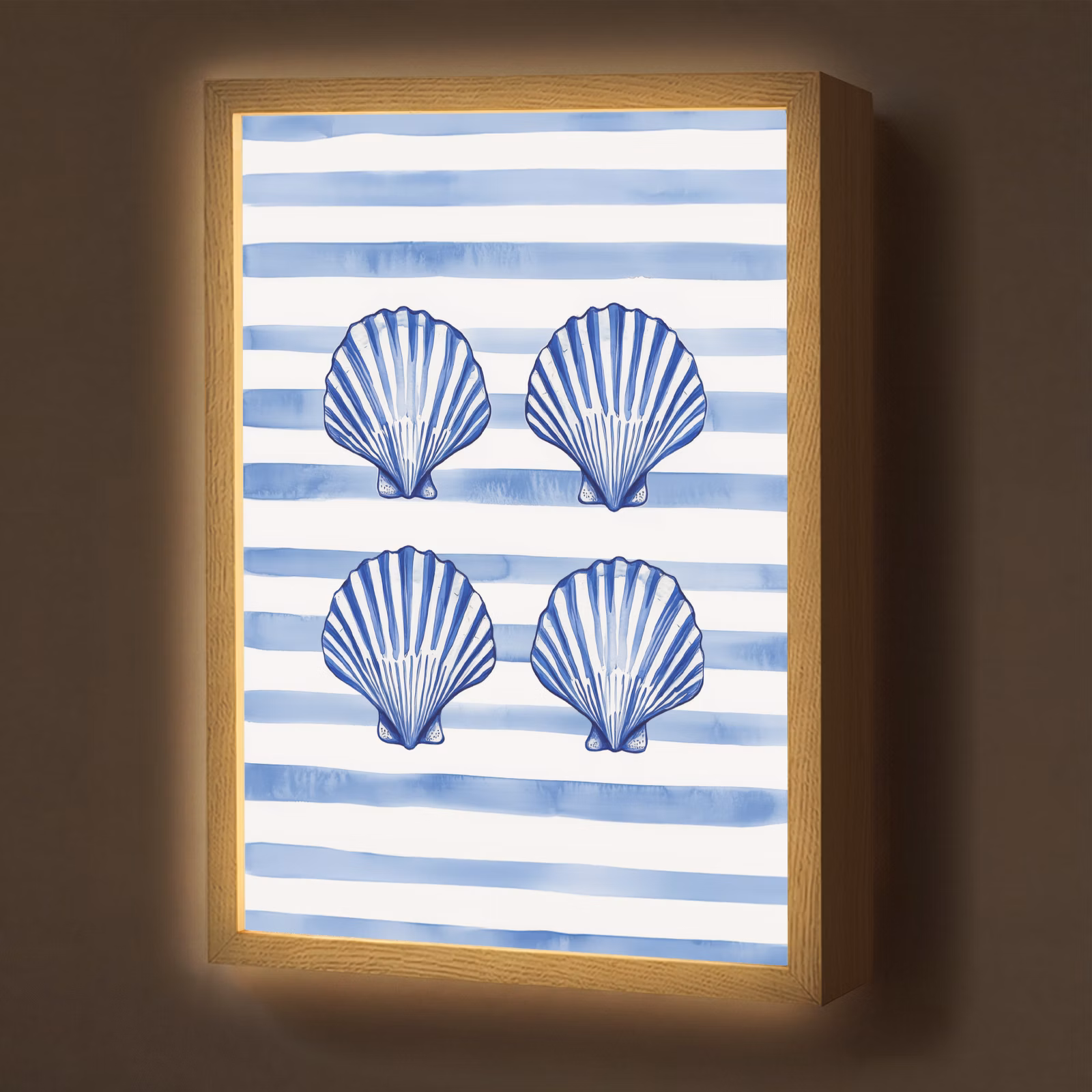 Lightbox - Wandlamp - Vier schelpen - Blauw - Wit - Strepen — 1
