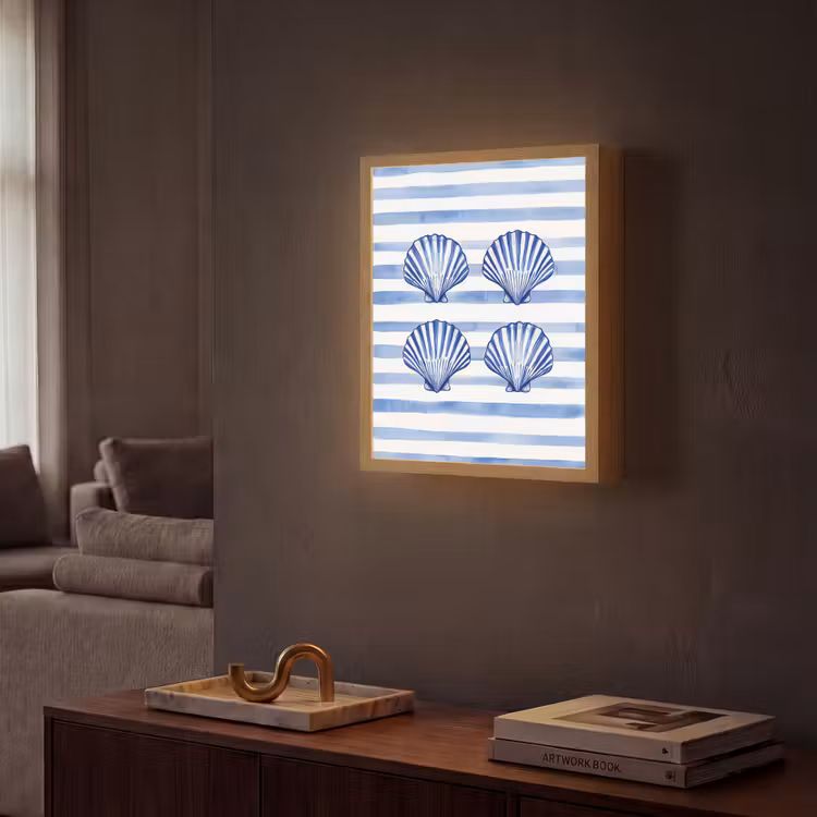 Lightbox - Wandlamp - Vier schelpen - Blauw - Wit - Strepen — 2