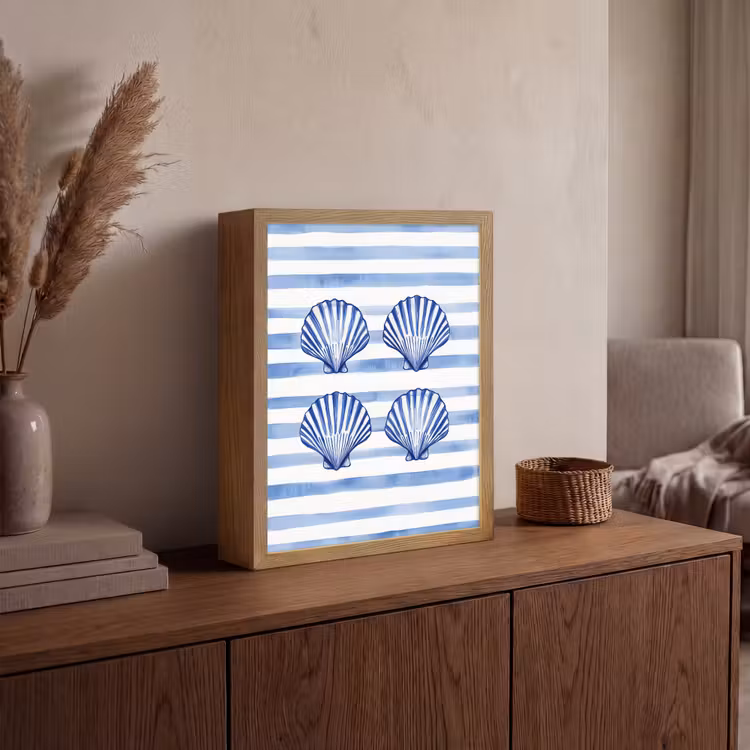 Lightbox - Wandlamp - Vier schelpen - Blauw - Wit - Strepen — 4