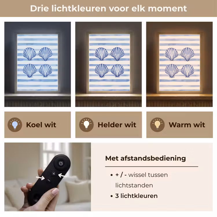 Lightbox - Wandlamp - Vier schelpen - Blauw - Wit - Strepen — 7