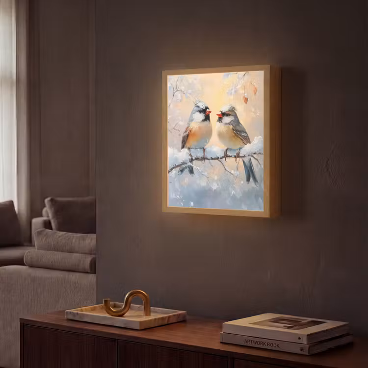 Lightbox - Wandlamp - Vogels - Tak - Winter - Sneeuw — 2