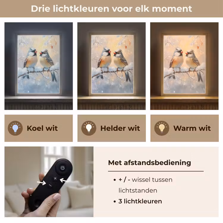 Lightbox - Wandlamp - Vogels - Tak - Winter - Sneeuw — 7