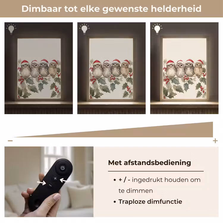 Lightbox - Wandlamp - Uilen - Tak - Hulstblaadjes - Kerstmuts — 8