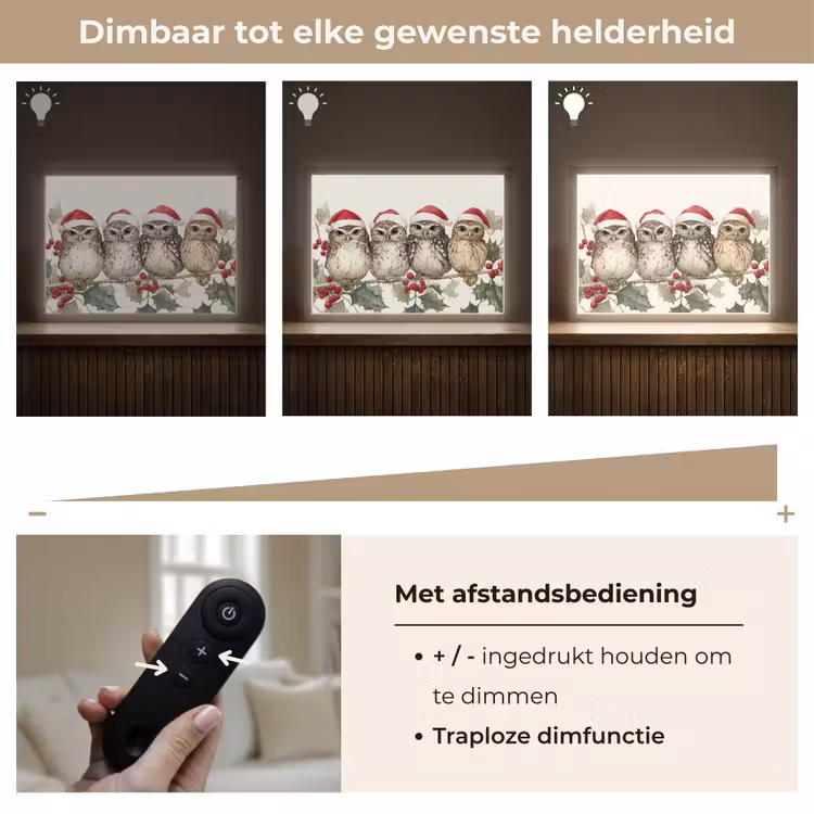Lightbox - Wandlamp - Uilen - Tak - Hulstblaadjes - Kerstmuts — 9