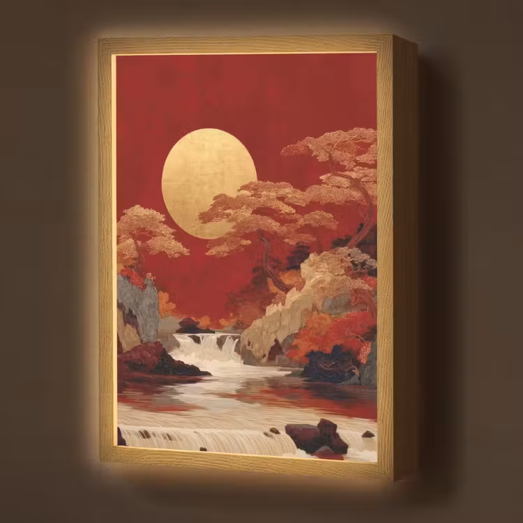 Lightbox - Wandlamp - Volle maan - Landschap - Waterval — 1