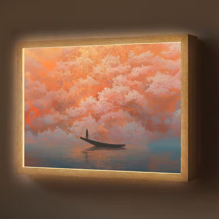 Lightbox - Wandlamp - Zee - Boot - Wolken - Oranje — 1