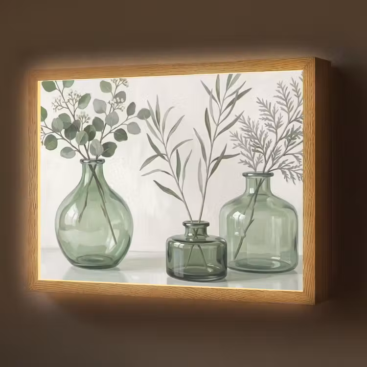 Lightbox - Wandlamp - Vazen - Bladeren - Groen