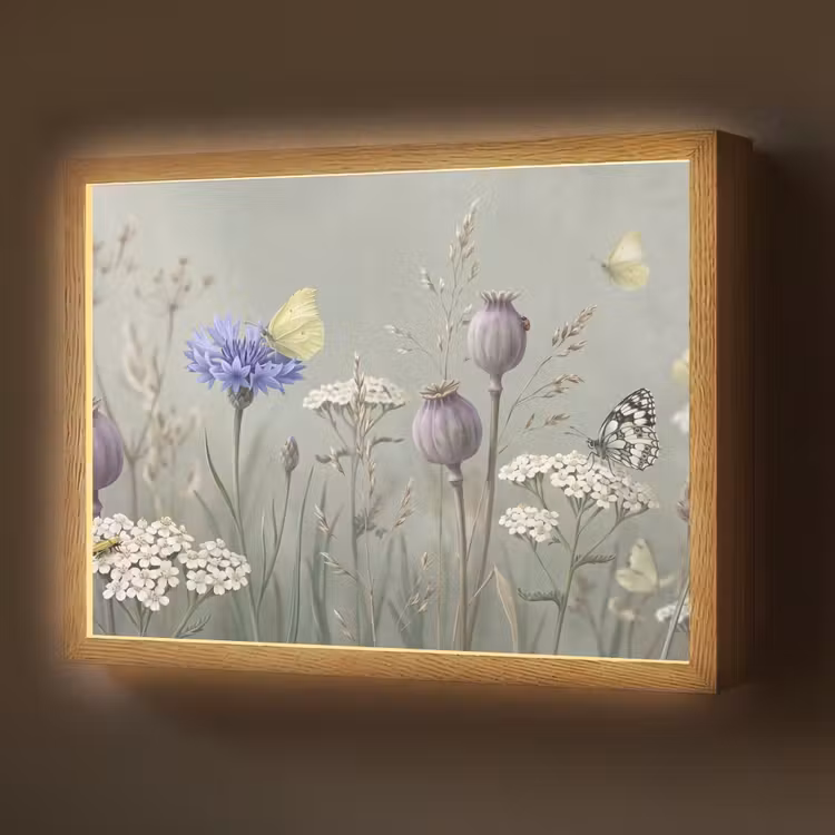 Lightbox - Wandlamp - Vlinders - Wildbloemen - Illustratie - Kleurrijk