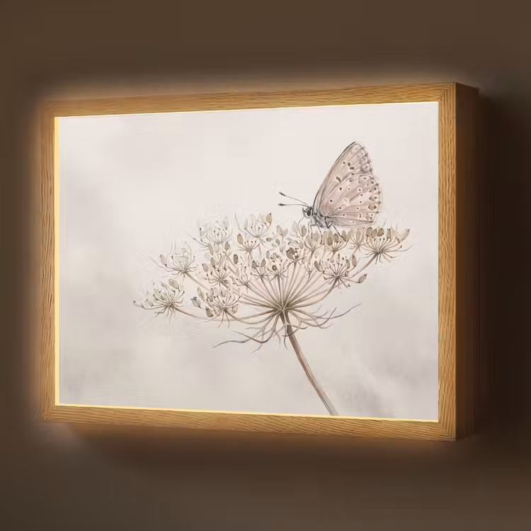 Lightbox - Wandlamp - Vlinder - Bloem -Natuur - Beige