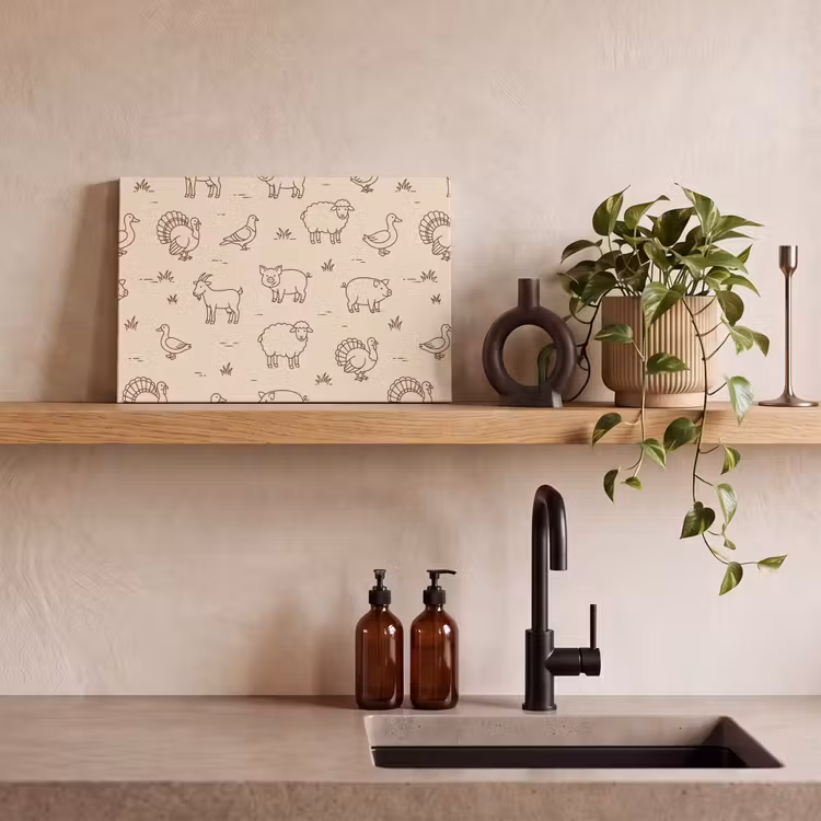 Canvas schilderij - Dieren - Patroon - Boerderij - Minimalistisch - Beige — 3