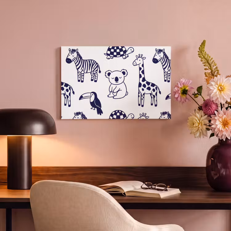 Canvas schilderij - Dieren - Patroon - Kinderkamer - Grafisch - Wit-Blauw — 5