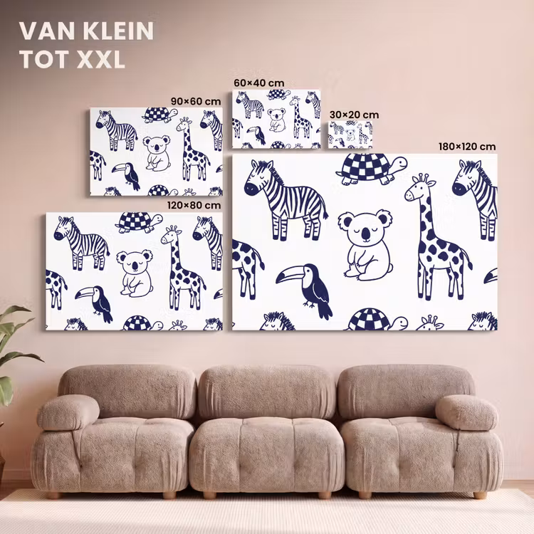 Canvas schilderij - Dieren - Patroon - Kinderkamer - Grafisch - Wit-Blauw — 7